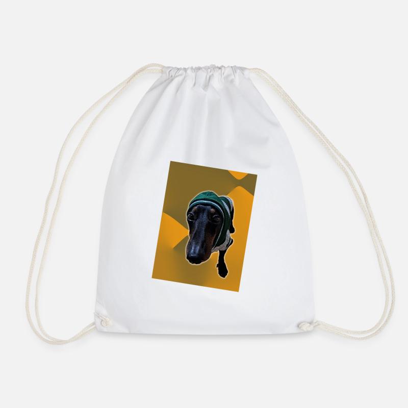 Orange Dachshund - Drawstring Bag - white