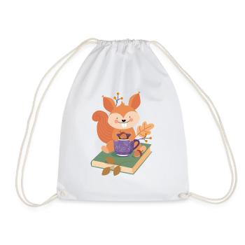 Eichhörnchen mit Buch und Kakao - Turnbeutel - Weiß - Vorne