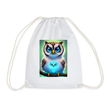 Hibou mignon avec une aura néon légère et de grands yeux - Sac de sport léger - blanc - Devant