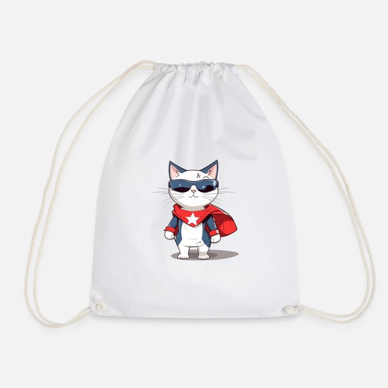 cute hero cat - Drawstring Bag - white