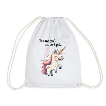 "Träume groß und denk pink" Einhorn-Edition - Turnbeutel - Weiß - Vorne