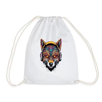 Gamer Shirt Wolf Geometric Abstract Color Headset - Drawstring Bag - white - Front