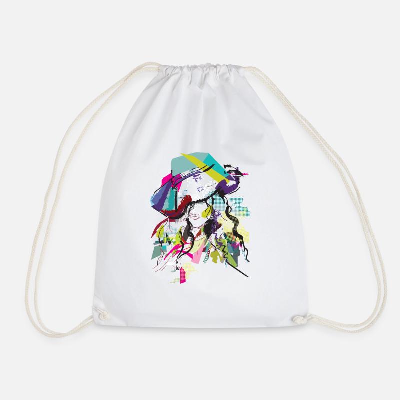 Graphic "lady with hat" – discreet - Drawstring Bag - white