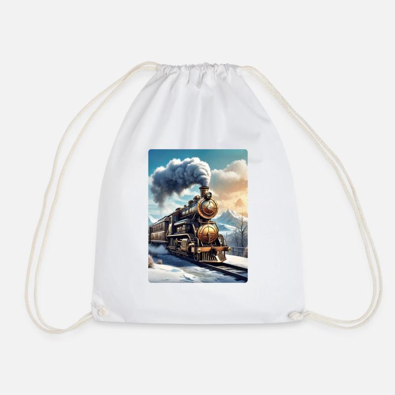 Steampunk Winterlandschaft Dampflok 1.1 - Turnbeutel - Weiß