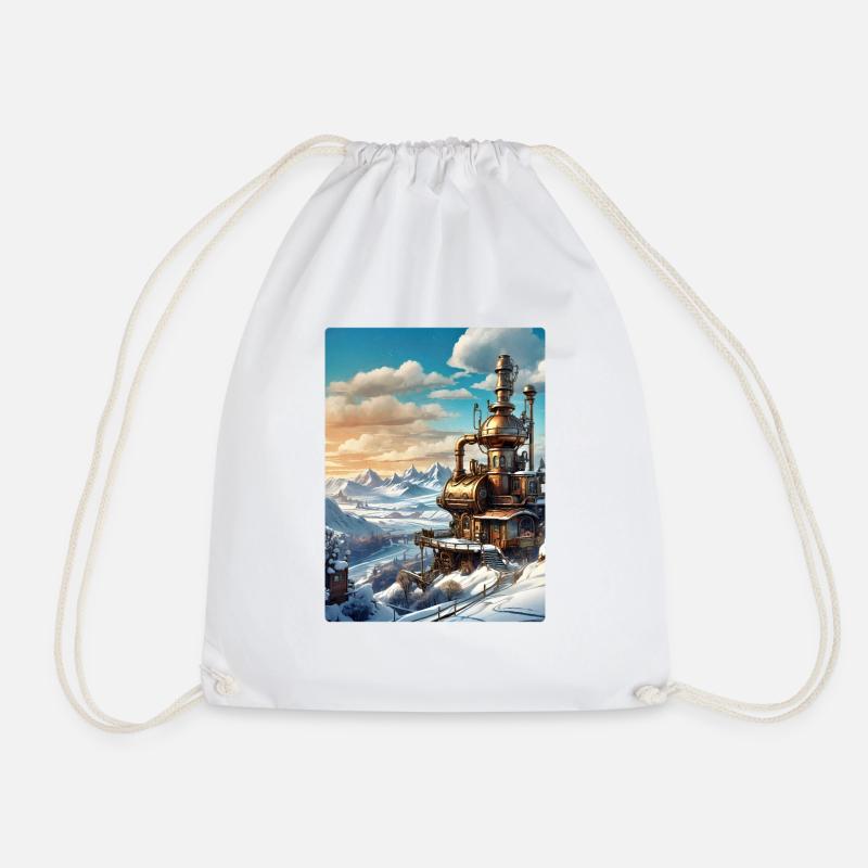 Steampunk Winter Landscape 1.3 - Drawstring Bag - white