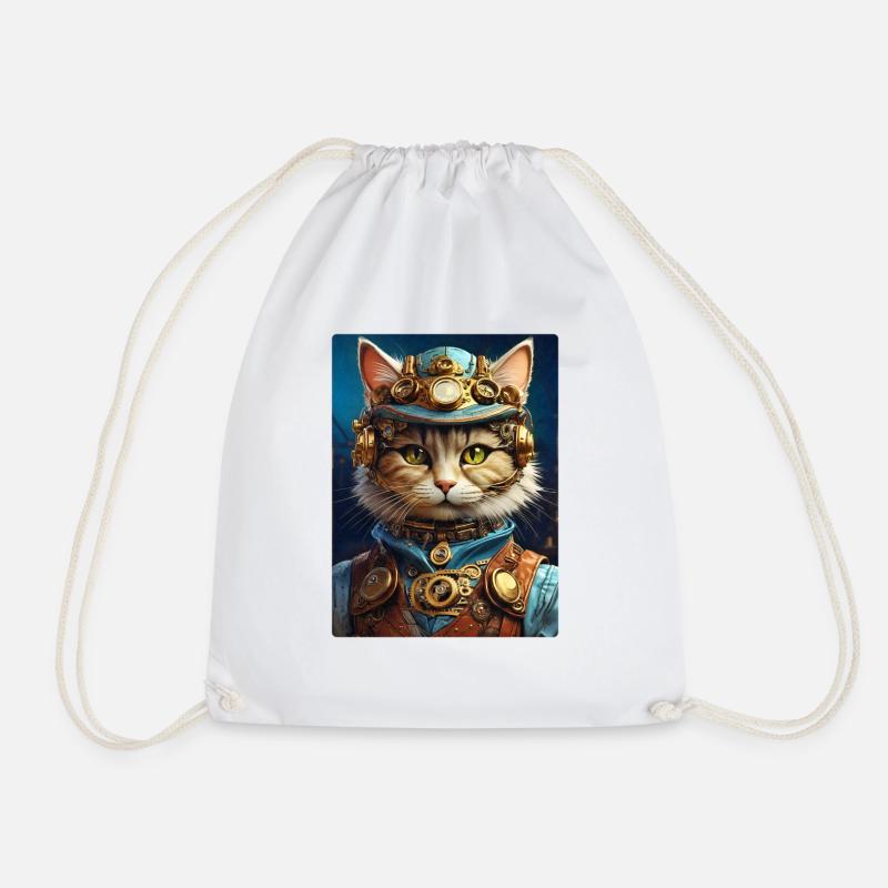 Steampunk Katze 1.10 - Turnbeutel - Weiß
