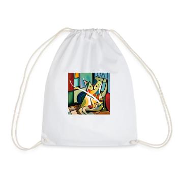 Cat image on t-shirt (in abstract) - Drawstring Bag - white - Front