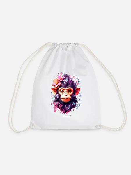 Affe Monkey V1 24 04 - Turnbeutel - Weiß