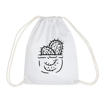 2 Brusttasche Kaktus Pflanzen Stachelige Kakteen - Turnbeutel - Weiß - Vorne