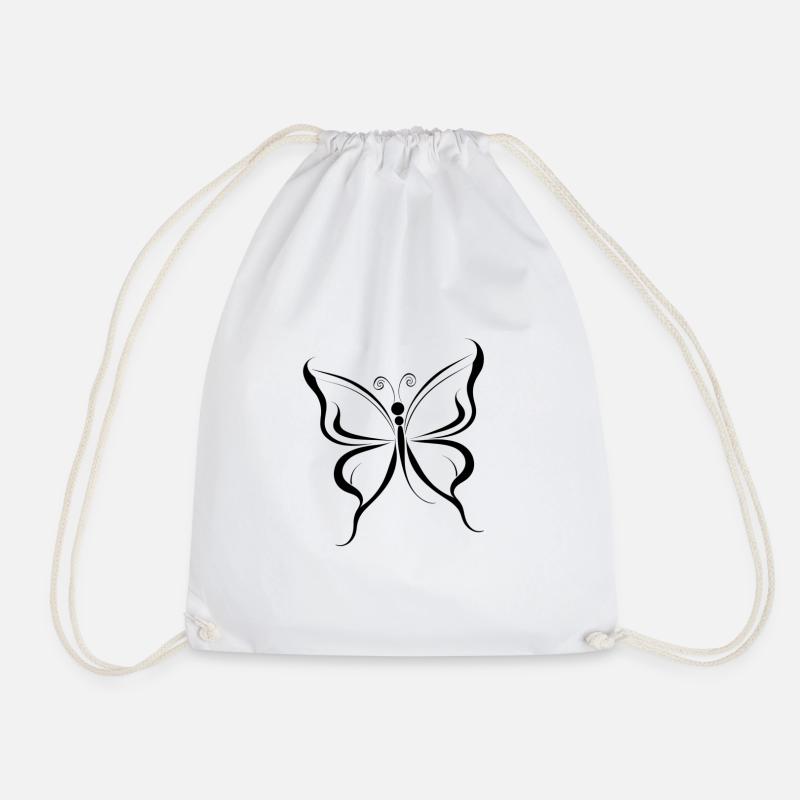 Butterfly Minimalist Black Lines Butterfly - Drawstring Bag - white