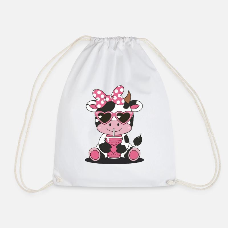 Cow Sunglasses Illustration - Drawstring Bag - white