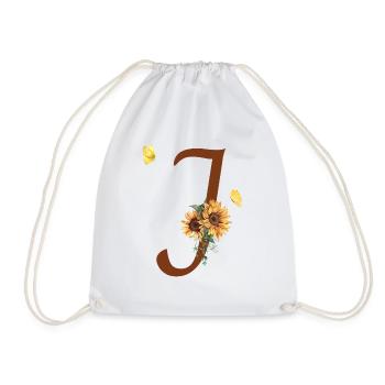 Letter j Sunflower Butterfly - Drawstring Bag - white - Front