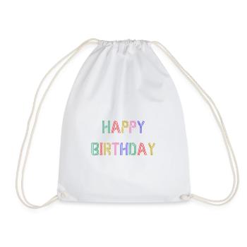 HAPPY BIRTHDAY. HAPPY BIRTHDAY. ANNIVERSARY. - Drawstring Bag - white - Front