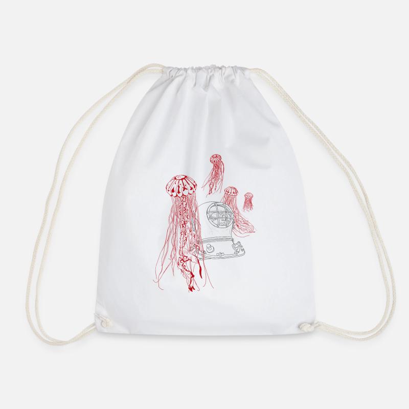 Mute cry from the sea, in black / red - Drawstring Bag - white