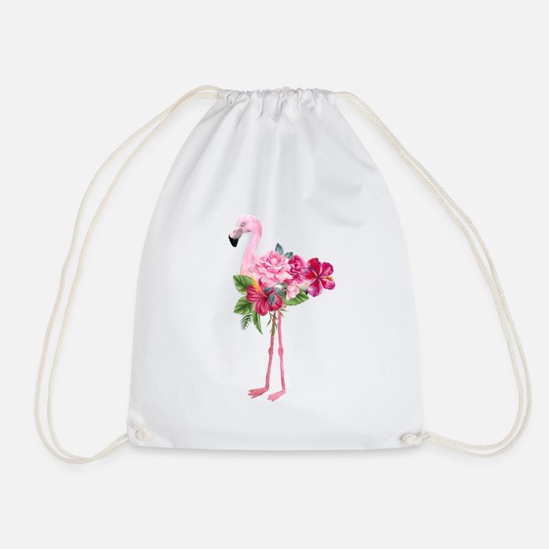 Flamingo mit Blumen - Turnbeutel - Weiß