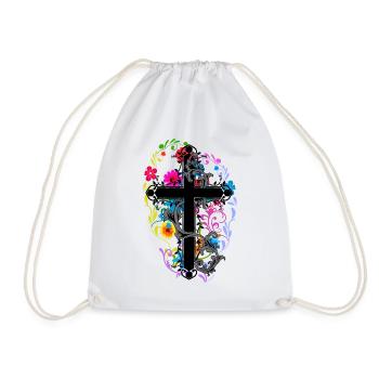 Flowers Blossoms Cross Jesus God Crosses Flora - Drawstring Bag - white - Front