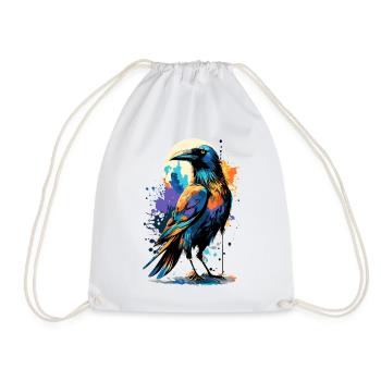 Black Raven - Crow Colorful - Ravens & Crows - Drawstring Bag - white - Front