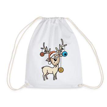 Reindeer comic Christmas funny Christmas tree icon - Drawstring Bag - white - Front