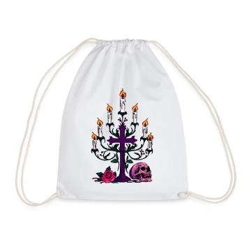 Kerzenständer, Menschenschädel, Rosenblüte - Turnbeutel - Weiß - Vorne