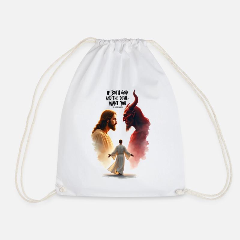 God's Choice Between Good and Evil - Drawstring Bag - white