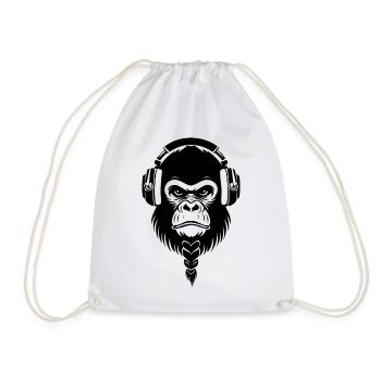 Café Entspannter Affe Wireless Kopfhörer Shirt - Turnbeutel - Weiß - Vorne