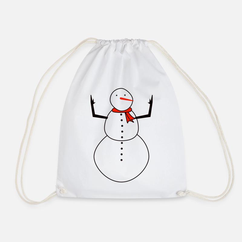 Snowman with Red Scarf - Drawstring Bag - white