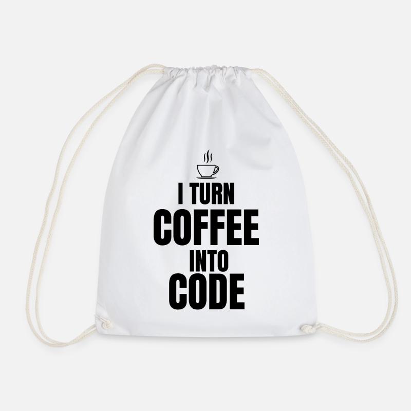 I Turn Coffee Into Code - Drawstring Bag - white