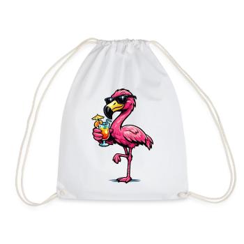 Flamingo cocktail with sunglasses - Drawstring Bag - white - Front