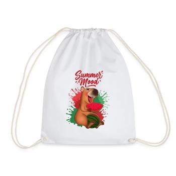 Smiling Capybara with Watermelon - Drawstring Bag - white - Front