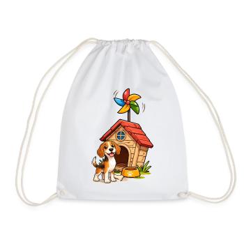 Beagle Dog Funny Dog House Fun Design - Drawstring Bag - white - Front