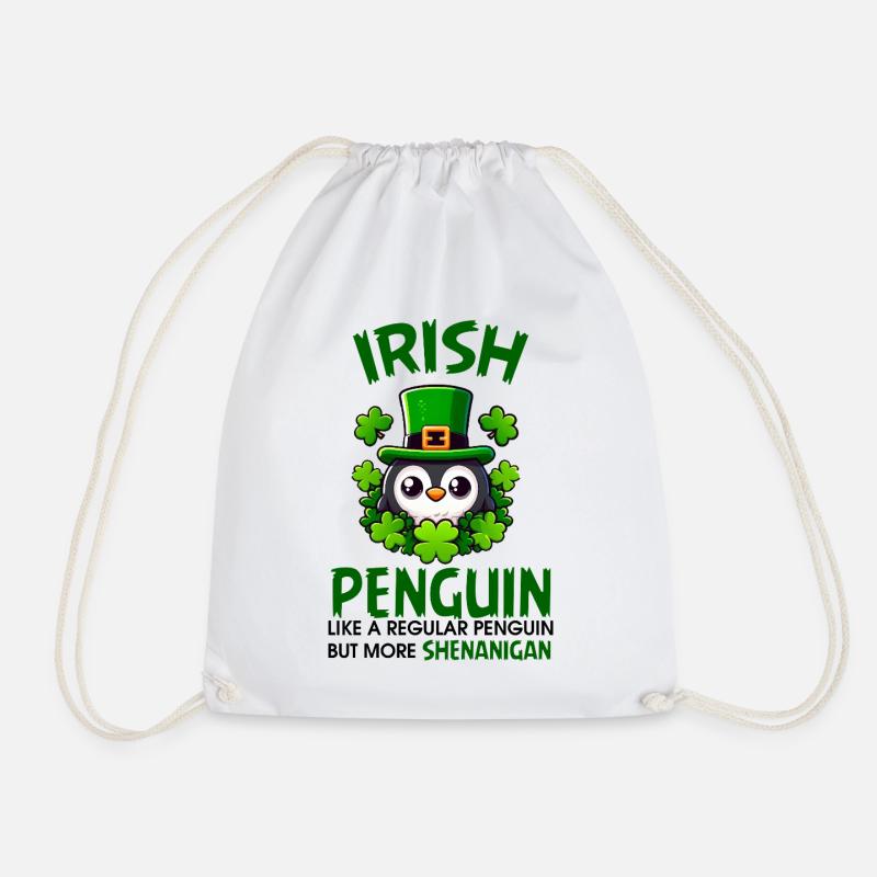 Irish Penguin Shenanigan - Drawstring Bag - white