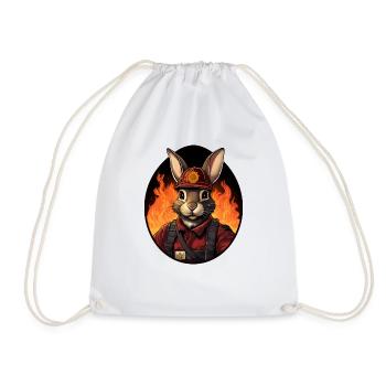 Firefighter Rabbit - Drawstring Bag - white - Front