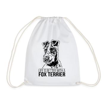 FOX TERRIER life is better Dogs Saying Wilsigns - Drawstring Bag - white - Front
