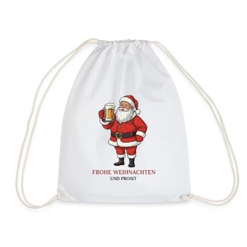 Santa mit Bier – Frohe Weihnachten und Prosit - Turnbeutel - Weiß - Vorne