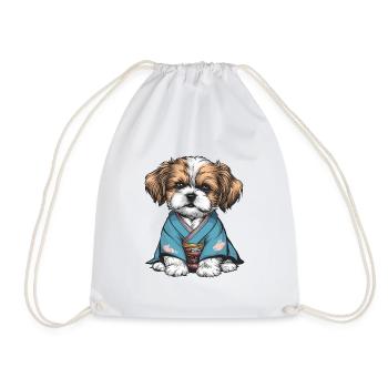 Shih Tzu In Kimono - Drawstring Bag - white - Front