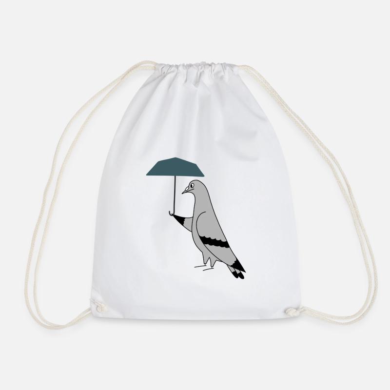 Pigeon with Umbrella – Urban Minimal Illustration - Drawstring Bag - white