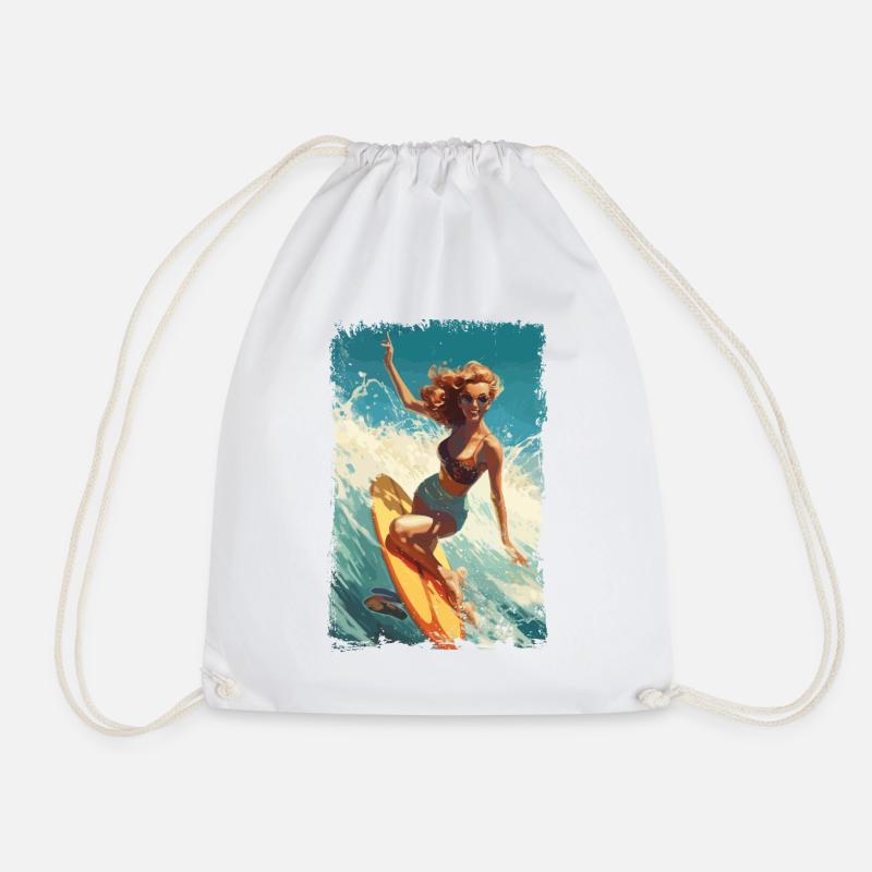 Retro Beach Babe - Surf Comic Design - Turnbeutel - Weiß