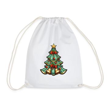 Christmas tree with 2 bells and red decoration - Drawstring Bag - white - Front