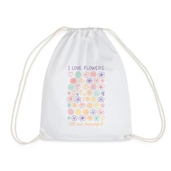 I Love Flowers Line Art drawing of various flower - Drawstring Bag - white - Front