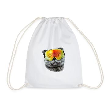 Caty the Cat with ski goggles - Drawstring Bag - white - Front