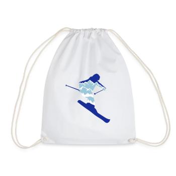 Skier and mountain silhouette - skiing, skiing - Drawstring Bag - white - Front