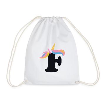 Einhorn-Buchstabe Regenbogenstyle "F" | be unique - Turnbeutel - Weiß - Vorne