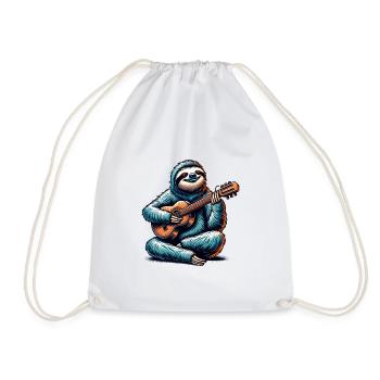 Serene Guitarist Sloth Band Design - Drawstring Bag - white - Front
