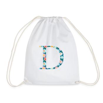 Personalisierbar Monogramm D Blumenmuster - Turnbeutel - Weiß - Vorne