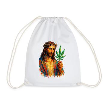 Jesus with Hemp Leaf Shirt Pullover Hoodie Mug - Drawstring Bag - white - Front