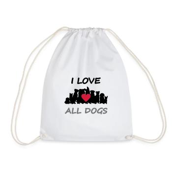 I love all dogs, dog, heart - Drawstring Bag - white - Front