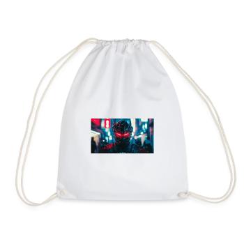 Futuristic Black and Red Warrior Face - Drawstring Bag - white - Front