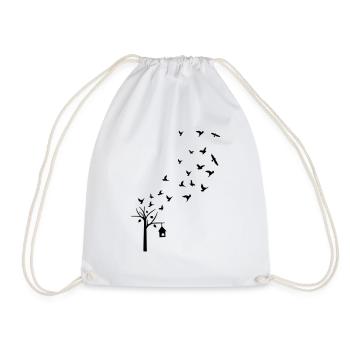 Tree & Bird's cage - Drawstring Bag - white - Front