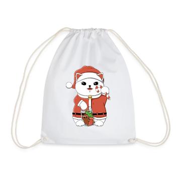 Santa Lucky Cat - Drawstring Bag - white - Front
