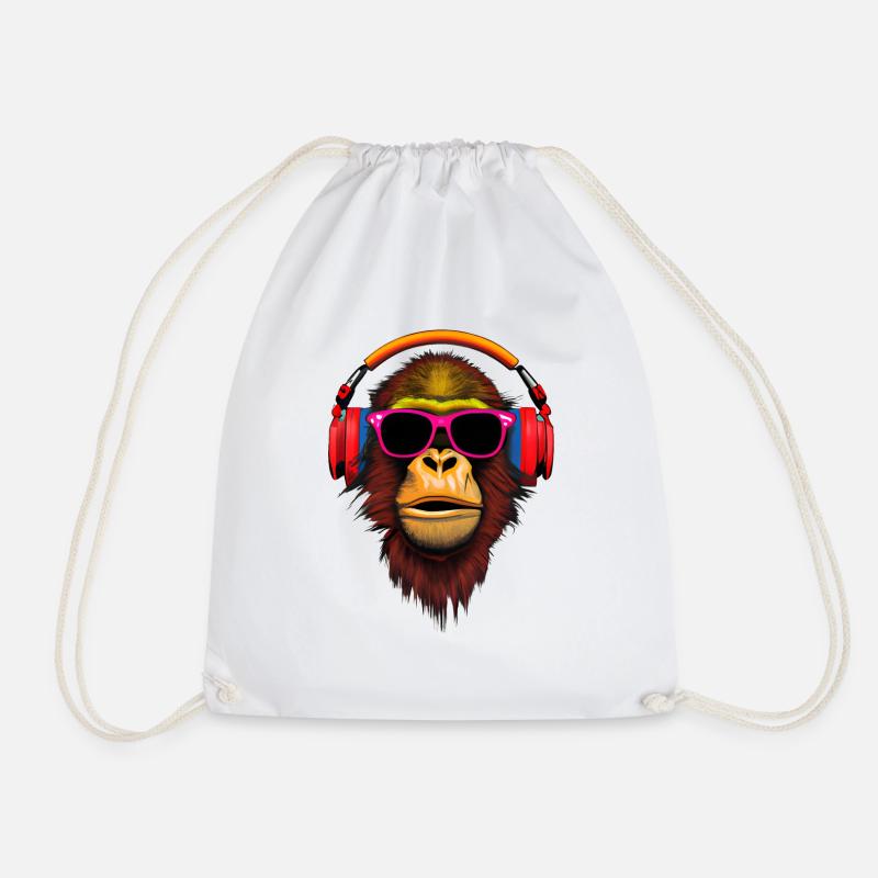 Chilled monkey with headphones and sun bri - Drawstring Bag - white